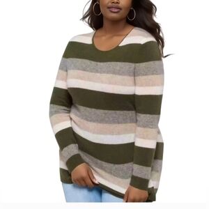 Cashmere NEW 41 Hawthorn Rella Crewneck Sweater Striped 3X